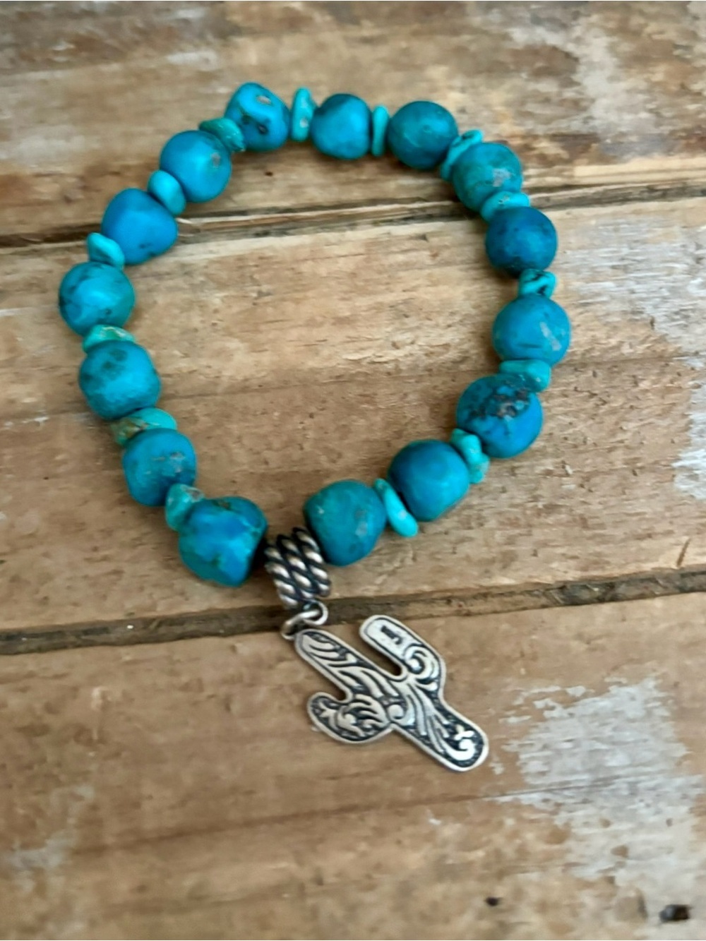 Vintage Carolyn Pollack Relios Cactus & Turquoise Bracelet, Stretch, 1990's NEW